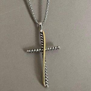Crossover Cross Necklace in S925 Sterling Silver with 18 K Yellow Gold